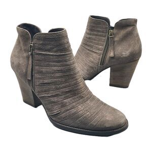 Paul Green Women Ankle Boots Malibu Metallic Pewter Suede Sliced Zips Sz